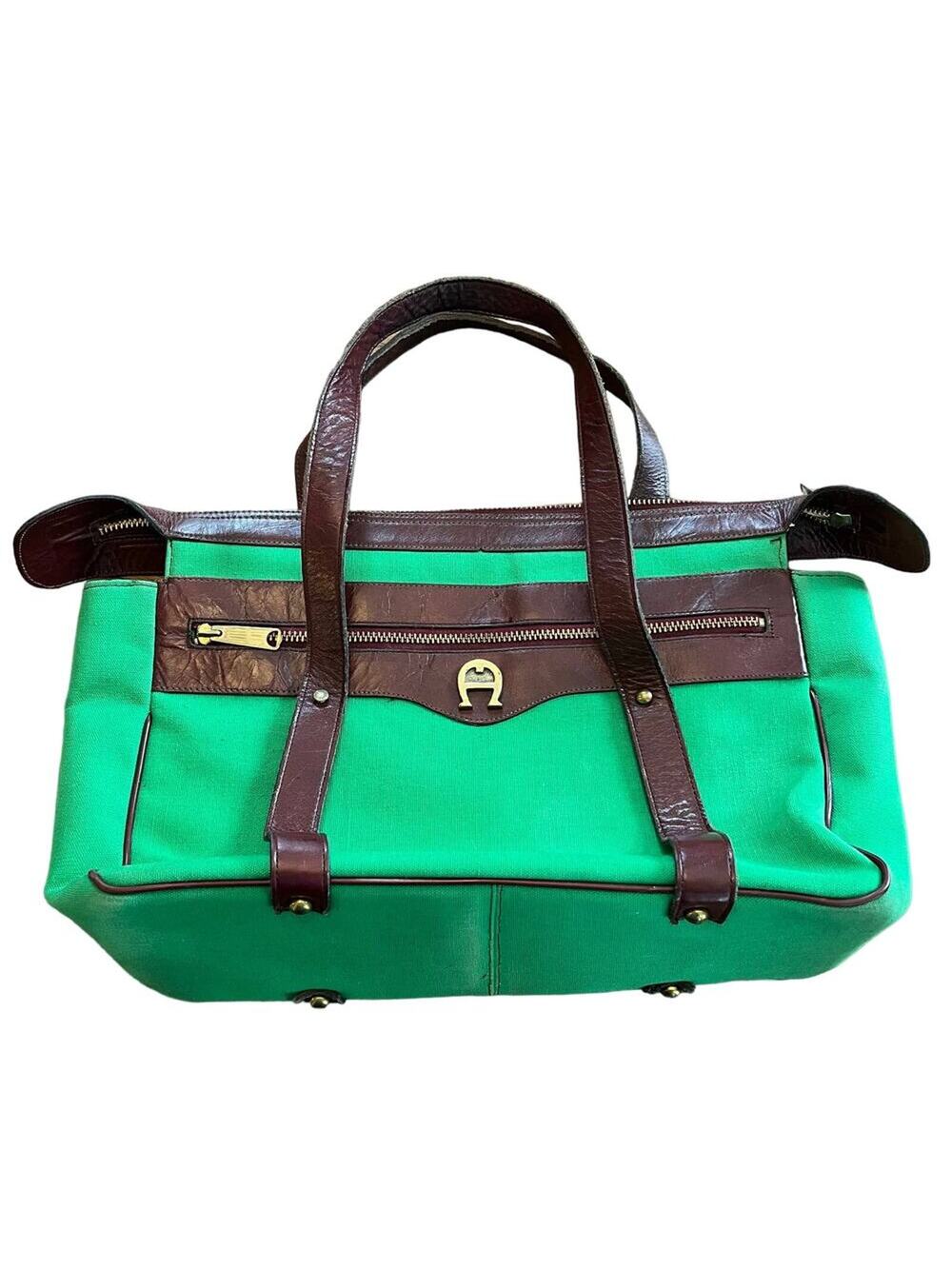 Vintage Green Canvas Etienne Aigner Satchel Shoulder Bag